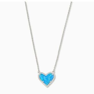 Kendra Scott Ari Heart Silver Pendant Necklace in Ocean Kyocera Opal